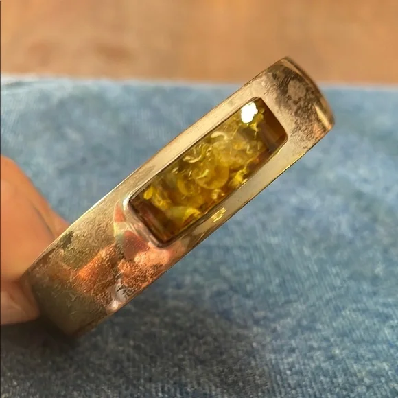 Old Pawn Vintage .925 Sterling Silver Bracelet with Moss Green Amber Stone - Picture 4 of 9